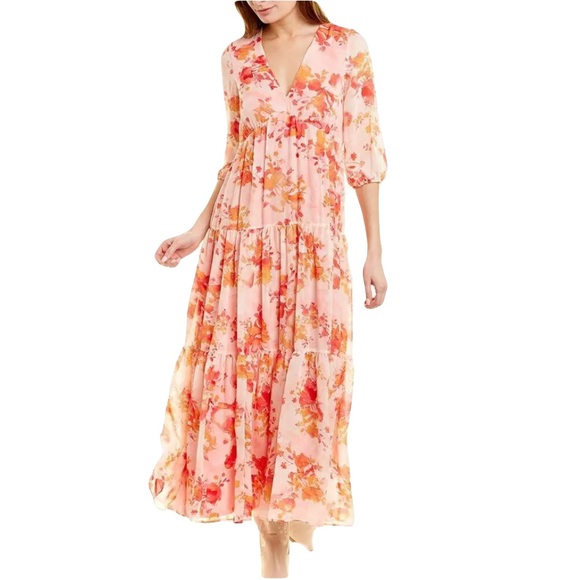 Bleecker 126 | Dresses | Bleecker 26 Orange Floral Tiered Long V Neck ...
